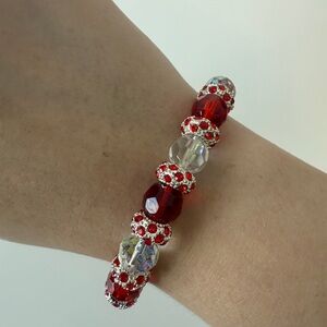 Elegant Red and Clear Glass Beaded Bracelet